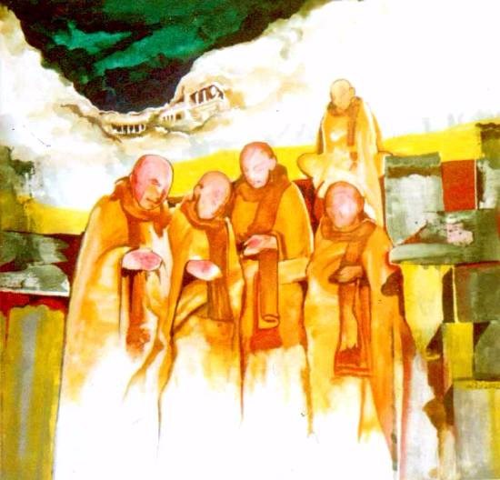Monks, painting by Satish Pimple