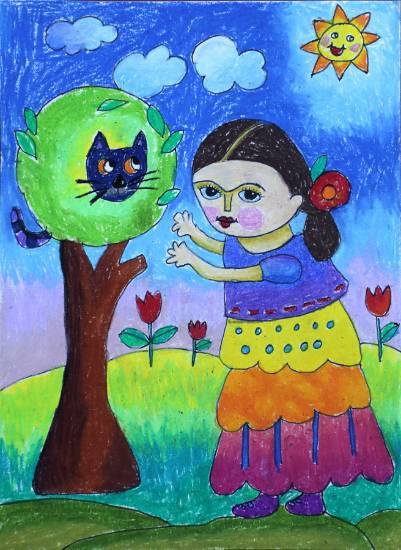 Painting  by Twisha Palav - Playing Hide & Seek with my little friend