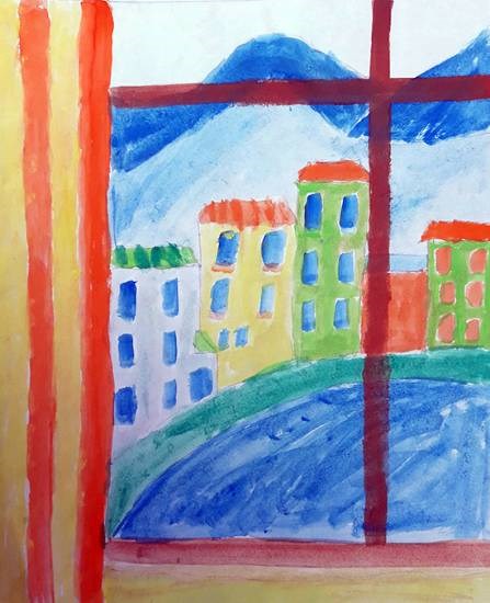 River in urban area, painting by Anuri Madhuashis