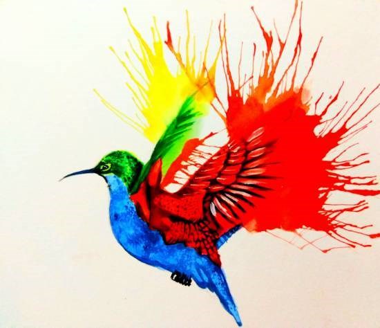 A bird in blow painting, painting by Tanuj Samaddar