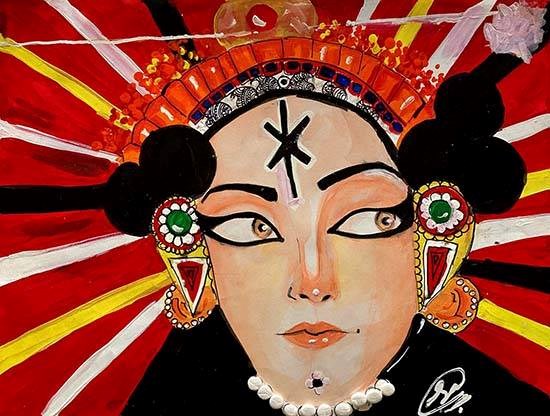 Goddess Durga, painting by Saanvi Mishra