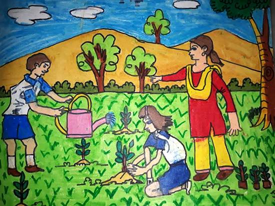 Painting  by Jainil Bhavsar - Save tree