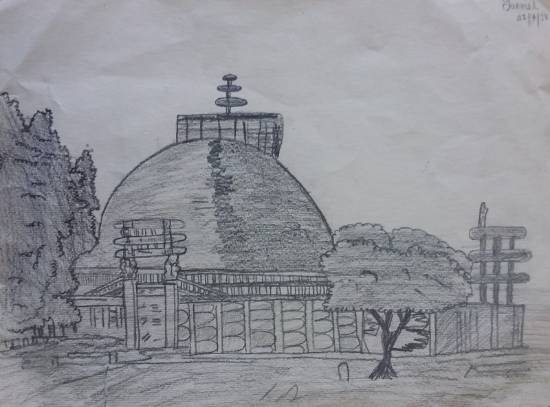 HOW TO MAKE SANCHI STUPA SKETCH  Step by Step for beginners  Important  monument of Indian Culture  YouTube