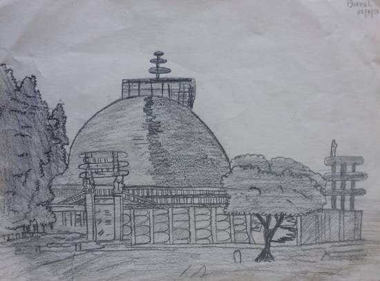 Sanchi Stupa, painting by Jainil Bhavsar