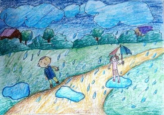 Fun in Rain, painting by Shreyas Mishra