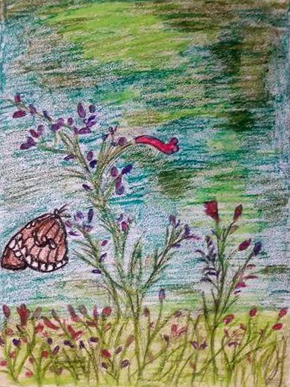 Painting  by Pradnya Pratapsinh Sarnikar - Flowers and butterfly