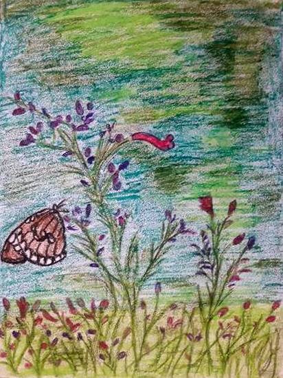 Flowers and butterfly, painting by Pradnya Pratapsinh Sarnikar