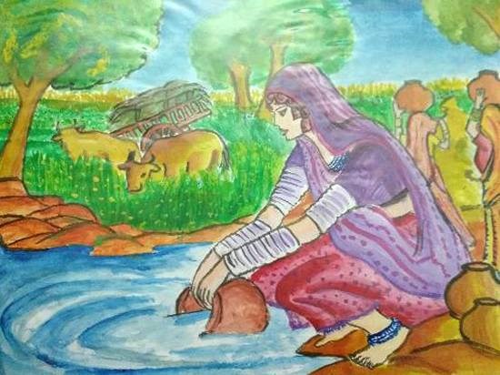 Rural Woman, painting by Harshini 