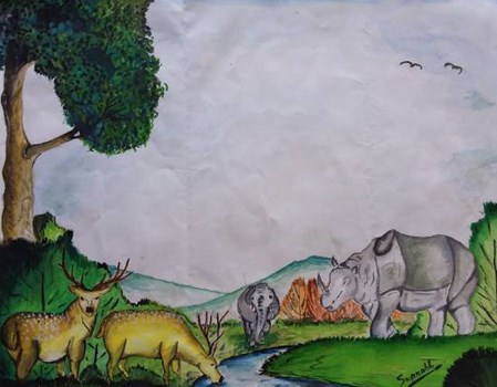 Asom Park Xxx Vedeo - Kaziranga National Park, Assam Painting by Swapnabh Jyoti Borthakur