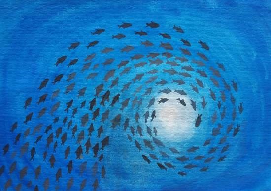 Fishes in a river, painting by Tanush Kumar Sagi