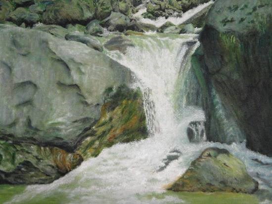 Water Falls - Way to Yumthag - Final Destination, painting by Mithuya Pal