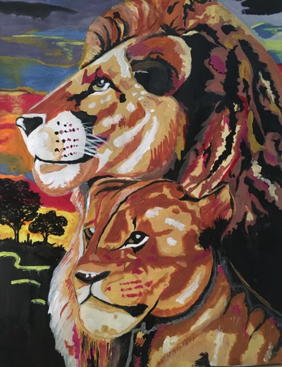 Lion Lioness, painting by Kamakshi Kannan