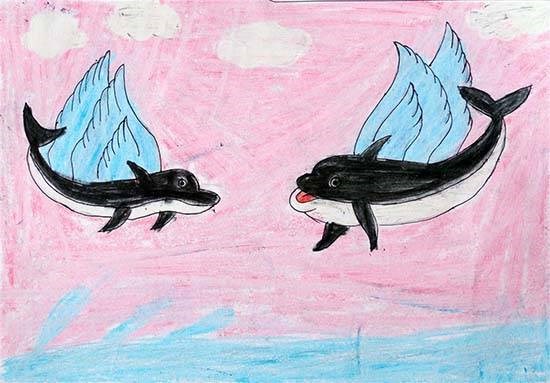 Flying Dolphins, painting by Pankaj Vinesh Medha