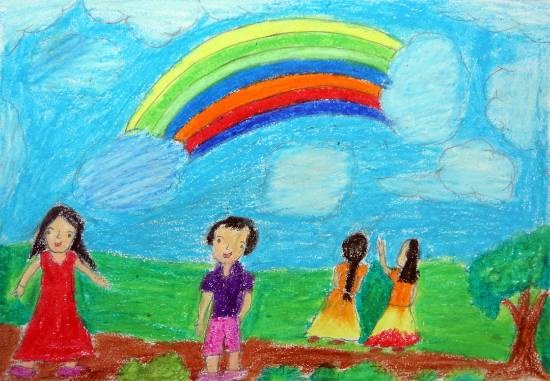 rainbow in the sky, painting by Anjana Janu Bhavar