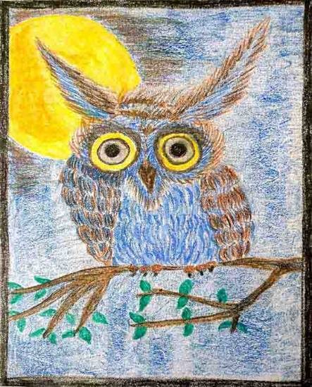 Night Owl in the prowl, painting by Ved Amrut T A