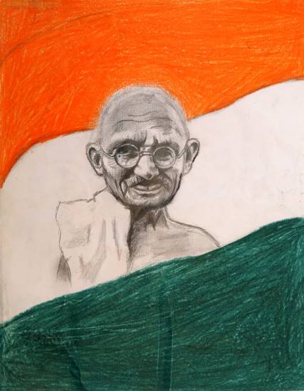 Painting  by Vijayashree Kakubal - Mahatma Gandhi