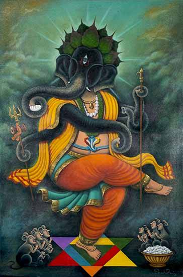 painting by Shahraj M - Ainkara Ganapathi
