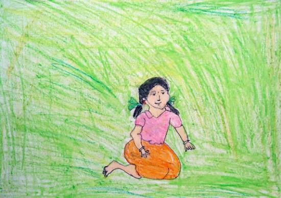 Seating Girl, painting by Asha Raghu Gungune