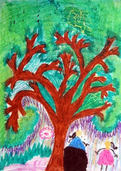 Girls Playing Near Tree, painting by Asmita Shankar Bhoye