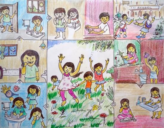Clean Childrens, painting by Debahuti Dey