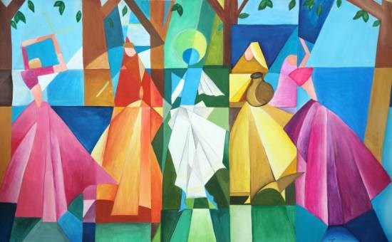 Womens Dancing Abstract, painting by Favina Chauhan
