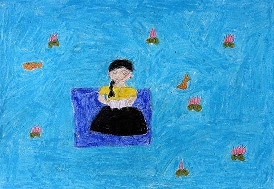 Painting  by Hasina Ganesh Vaghat - Girl with book