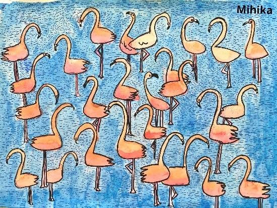 Flamingos, painting by Mihika Kuldeepsinh Jagtap