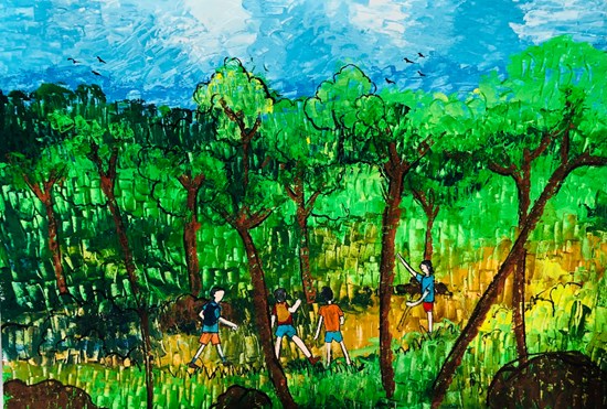Play in the woods, painting by Mihika Jagtap