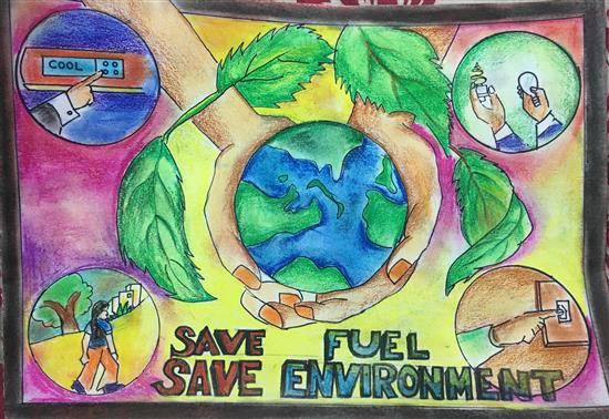 Painting  by Mishika Chadha - Save Fuel