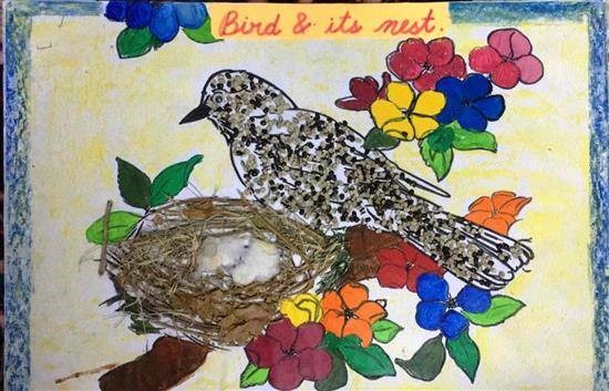 Bird and its nest, painting by Mishika Chadha
