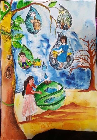Save water, painting by Mishika Chadha