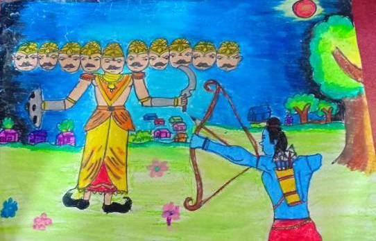 Dussehra wishes, painting by Prabhleen Kaur