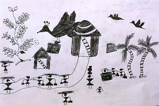 Warli Art, painting by Prashant Bansu Gimbhal
