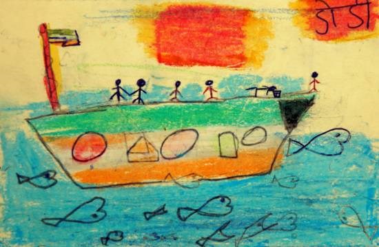 Peoples On Boat, painting by Rutik Madhu Khevara
