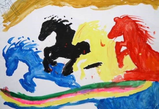 Horses, painting by Sakshi Bhandar Pawara