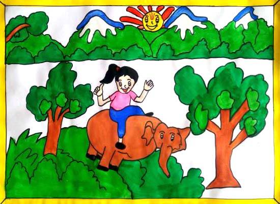 Painting  by Seema Singh - Elephant ride