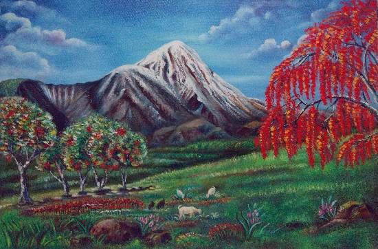 Mt. Damavand, Iran, painting by Hutoxi Wadia