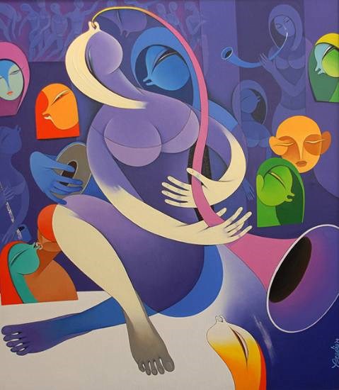 Rhythm and Melodies - VII, painting by Pradip Sarkar