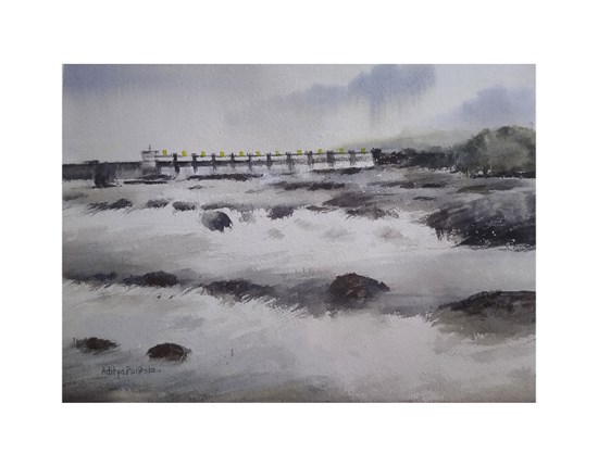 Khadakwasla Dam, Pune, painting by Aditya Ponkshe