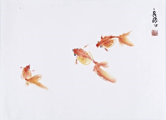Three Fish, painting by Nandini Bajekal