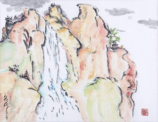 Pagoda, painting by Nandini Bajekal