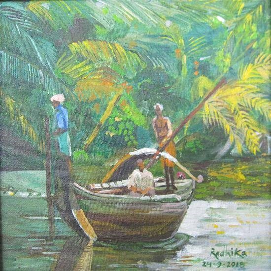 Scenery of Kerala Waters, painting by Radhika Mondal