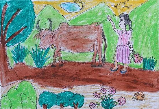 Rural Life, painting by Bhagyashri Wangad