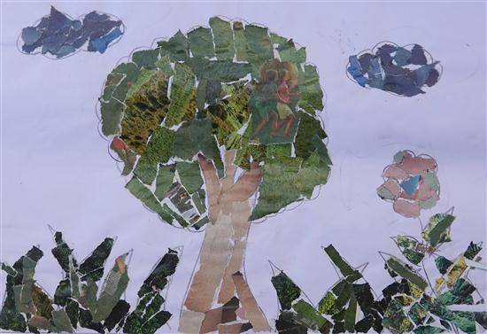 Painting  by Harshada Madha - Tree - Paper collage