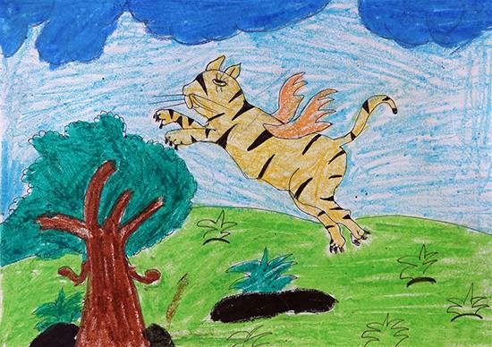 Flying Tiger, painting by Vaishali Mandal