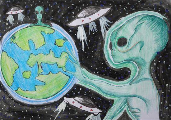 Painting  by Disen Tangjang - Aliens on Earth