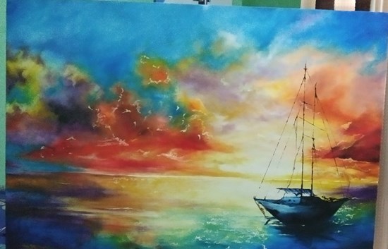 Seascape, painting by Sabahat Fatima