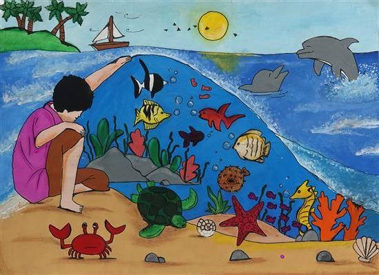 Marine life, painting by Akshaya Kulkarni