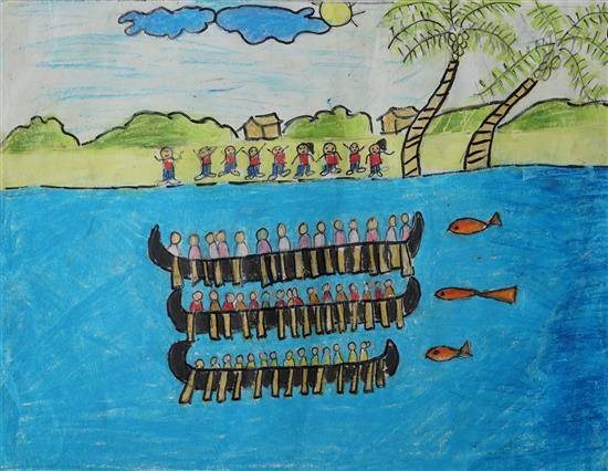 Snake Boat, painting by Kimaya Malgaonkar