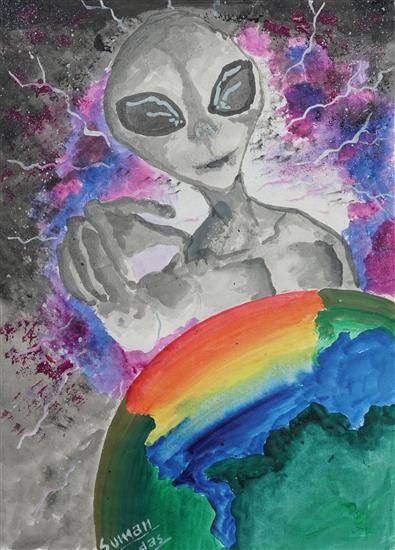 Aliens on Earth, painting by Suman Kumar